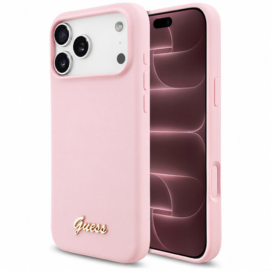 MagSafe-fodral för Apple iPhone 18 Pro Max / 17 Pro Max, Guess, Script Metal Logo, Rosa