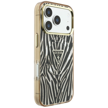 MagSafe-fodral för Apple iPhone 18 Pro Max / 17 Pro Max, Guess, Zebra Glitter Triangle Logo, Guld