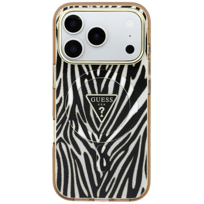 MagSafe-fodral för Apple iPhone 18 Pro Max / 17 Pro Max, Guess, Zebra Glitter Triangle Logo, Guld