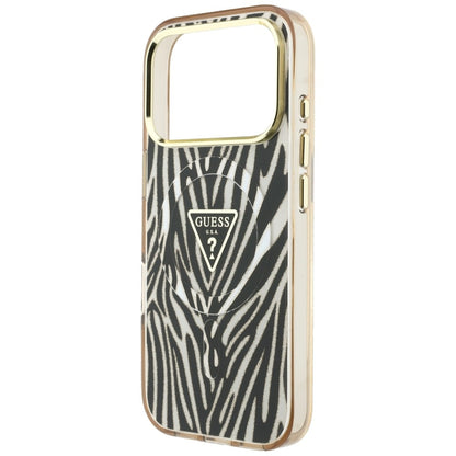 MagSafe-fodral för Apple iPhone 18 Pro Max / 17 Pro Max, Guess, Zebra Glitter Triangle Logo, Guld