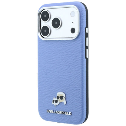 MagSafe-fodral för Apple iPhone 18 Pro Max / 17 Pro Max, Karl Lagerfeld, Grained Karl & Choupette Head's Metal, Bleu