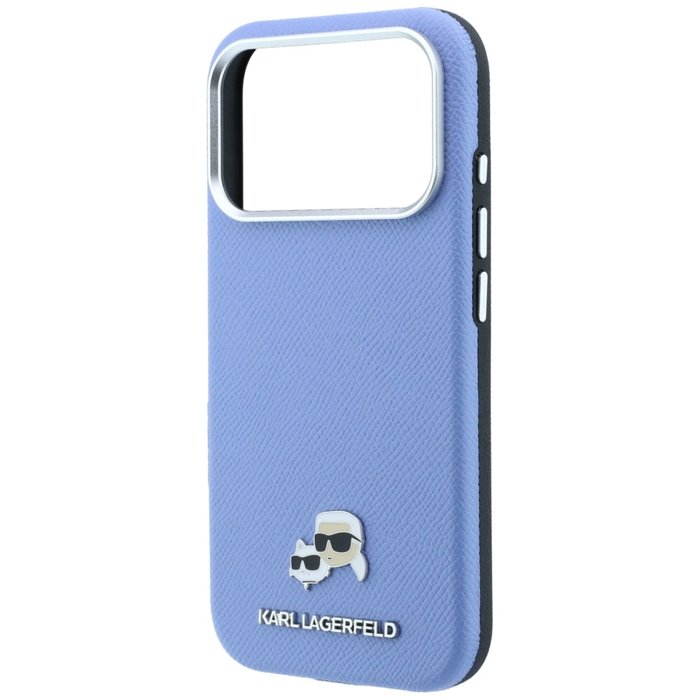 MagSafe-fodral för Apple iPhone 18 Pro Max / 17 Pro Max, Karl Lagerfeld, Grained Karl & Choupette Head's Metal, Bleu