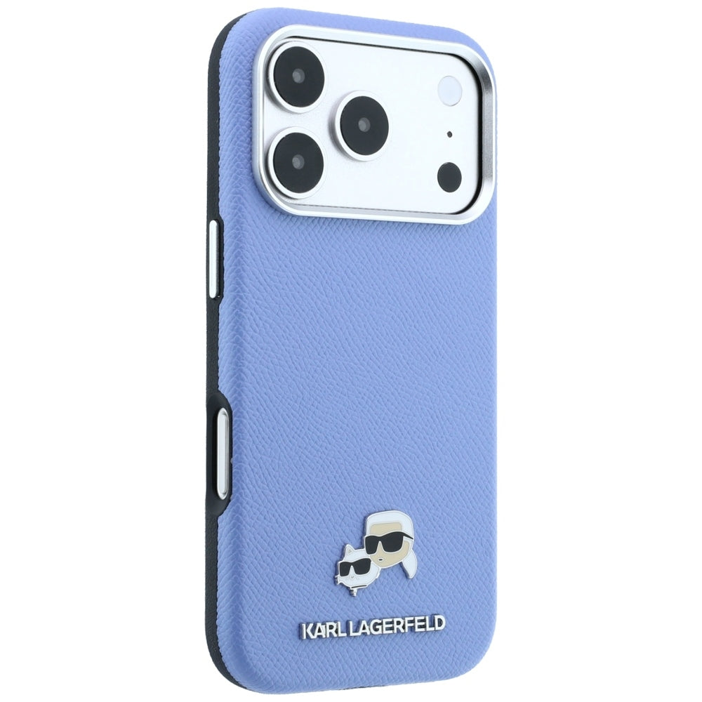 MagSafe-fodral för Apple iPhone 18 Pro Max / 17 Pro Max, Karl Lagerfeld, Grained Karl & Choupette Head's Metal, Bleu