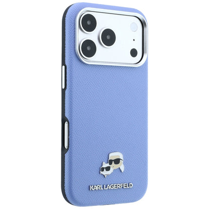 MagSafe-fodral för Apple iPhone 18 Pro Max / 17 Pro Max, Karl Lagerfeld, Grained Karl & Choupette Head's Metal, Bleu