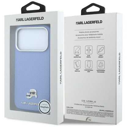 MagSafe-fodral för Apple iPhone 18 Pro Max / 17 Pro Max, Karl Lagerfeld, Grained Karl & Choupette Head's Metal, Bleu