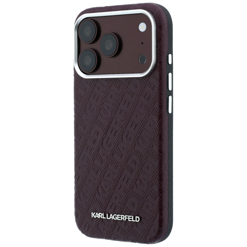 MagSafe-fodral för Apple iPhone 18 Pro Max / 17 Pro Max, Karl Lagerfeld, Kornigt metallogo, Vinröd