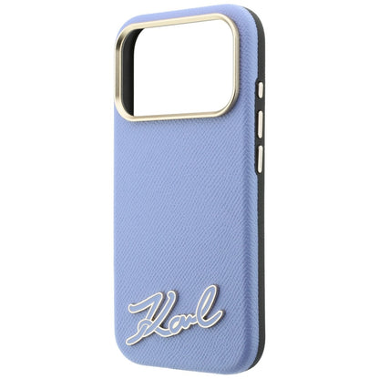 MagSafe Case for Apple iPhone 18 Pro Max / 17 Pro Max, Karl Lagerfeld, Grained Resin Sign Logo, Blue