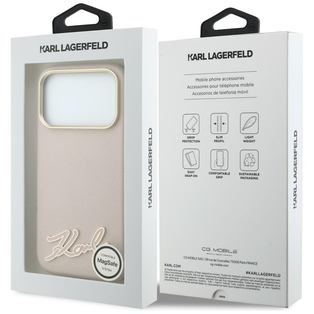 MagSafe-skal för Apple iPhone 18 Pro Max / 17 Pro Max, Karl Lagerfeld, Grained Resin Sign Logo, rosa