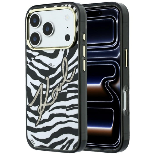 MagSafe-fodral för Apple iPhone 18 Pro Max / 17 Pro Max, Karl Lagerfeld, HC IML Signature Zebra Glitter Gold, Svart