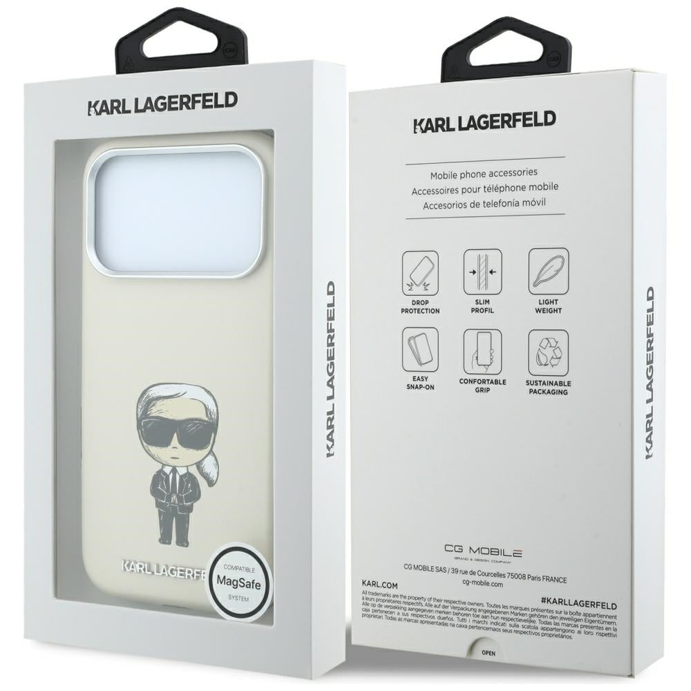 MagSafe-fodral för Apple iPhone 18 Pro Max / 17 Pro Max, Karl Lagerfeld, Ikonik Sketch, Beige