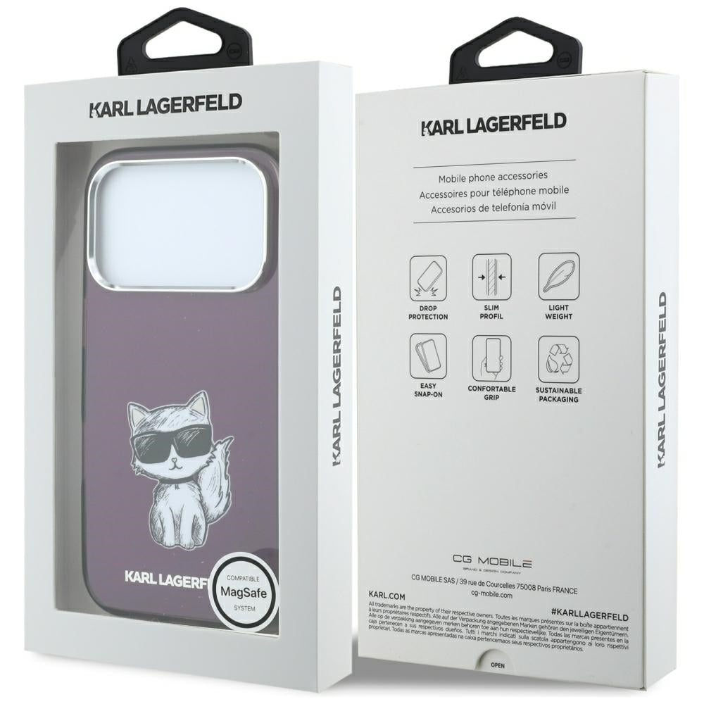 MagSafe-fodral för Apple iPhone 18 Pro Max / 17 Pro Max, Karl Lagerfeld, IML Choupette Body Sketch Print, Vinröd