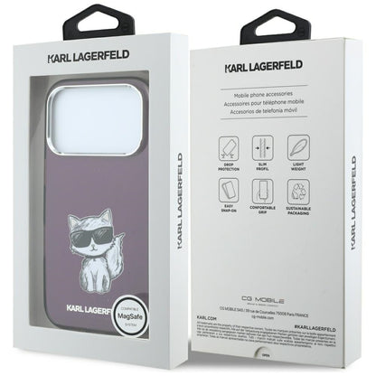 MagSafe-fodral för Apple iPhone 18 Pro Max / 17 Pro Max, Karl Lagerfeld, IML Choupette Body Sketch Print, Vinröd