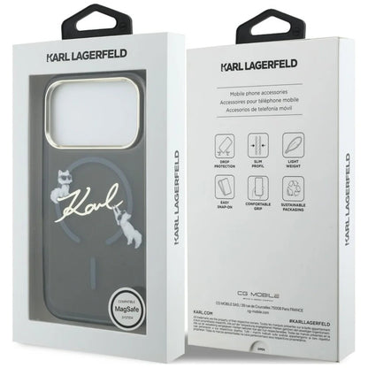 MagSafe-fodral för Apple iPhone 18 Pro Max / 17 Pro Max, Karl Lagerfeld, IML Choupette Karl Script Logo, Svart