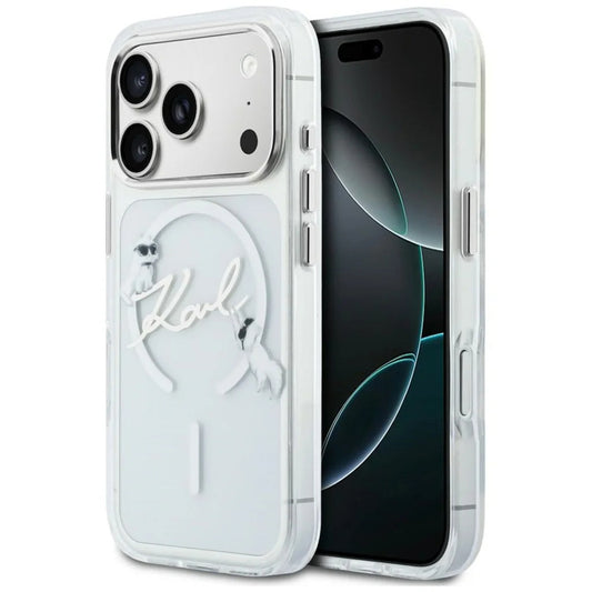 MagSafe-fodral för Apple iPhone 18 Pro Max / 17 Pro Max, Karl Lagerfeld, IML Choupette Karl Script Logo, Transparent