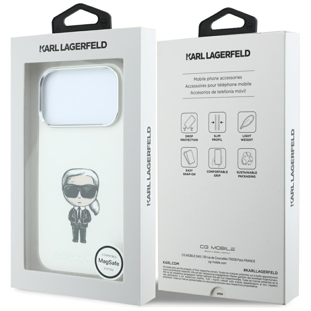 MagSafe-fodral för Apple iPhone 18 Pro Max / 17 Pro Max, Karl Lagerfeld, IML Ikonik Sketch Print, Beige