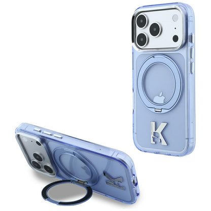 MagSafe-fodral för Apple iPhone 18 Pro Max / 17 Pro Max, Karl Lagerfeld, IML Ring Stand Kameo Metal, Blå
