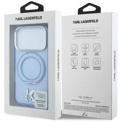 MagSafe-fodral för Apple iPhone 18 Pro Max / 17 Pro Max, Karl Lagerfeld, IML Ring Stand Kameo Metal, Blå