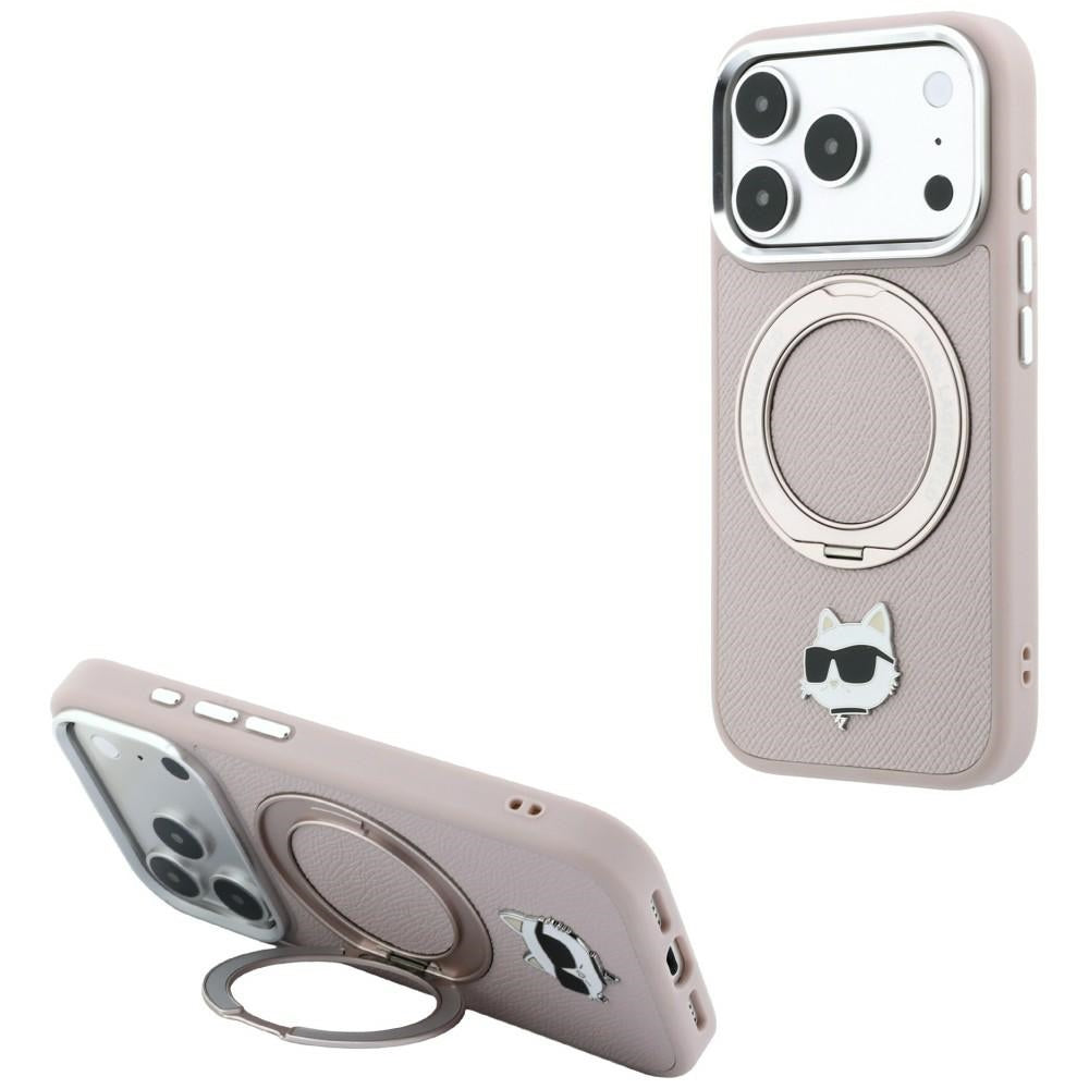 MagSafe-skal för Apple iPhone 18 Pro Max / 17 Pro Max, Karl Lagerfeld, Ring Stand 360 Choupette Pin, rosa