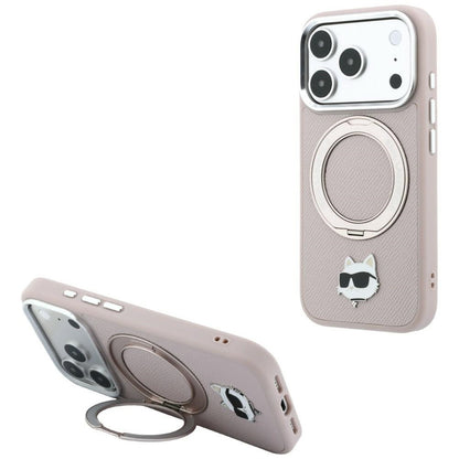 MagSafe-skal för Apple iPhone 18 Pro Max / 17 Pro Max, Karl Lagerfeld, Ring Stand 360 Choupette Pin, rosa
