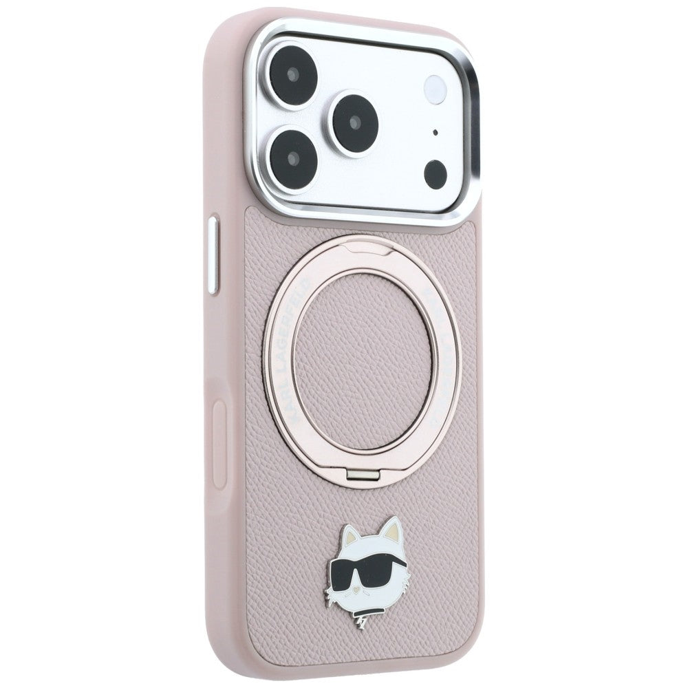 MagSafe-skal för Apple iPhone 18 Pro Max / 17 Pro Max, Karl Lagerfeld, Ring Stand 360 Choupette Pin, rosa