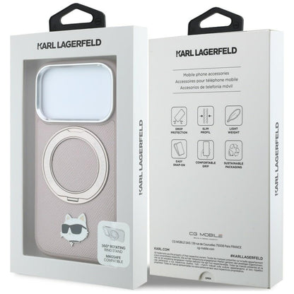 MagSafe-skal för Apple iPhone 18 Pro Max / 17 Pro Max, Karl Lagerfeld, Ring Stand 360 Choupette Pin, rosa