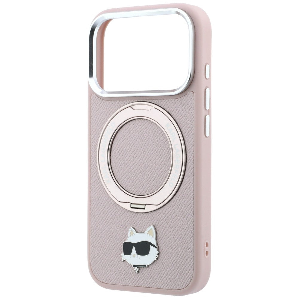MagSafe-skal för Apple iPhone 18 Pro Max / 17 Pro Max, Karl Lagerfeld, Ring Stand 360 Choupette Pin, rosa