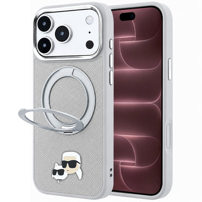 MagSafe-skal för Apple iPhone 18 Pro Max / 17 Pro Max, Karl Lagerfeld, Ring Stand 360 Karl & Choupette Pin, grå