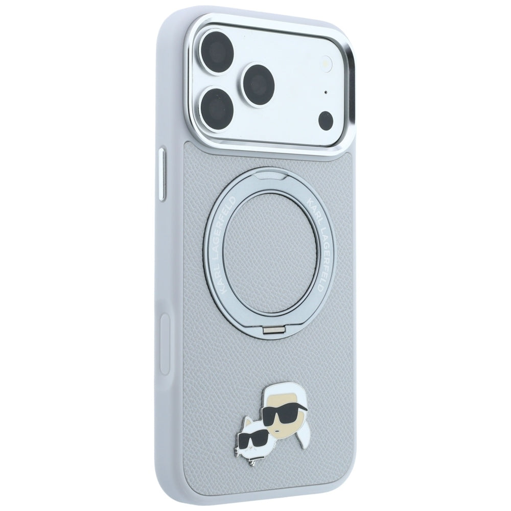 MagSafe-skal för Apple iPhone 18 Pro Max / 17 Pro Max, Karl Lagerfeld, Ring Stand 360 Karl & Choupette Pin, grå