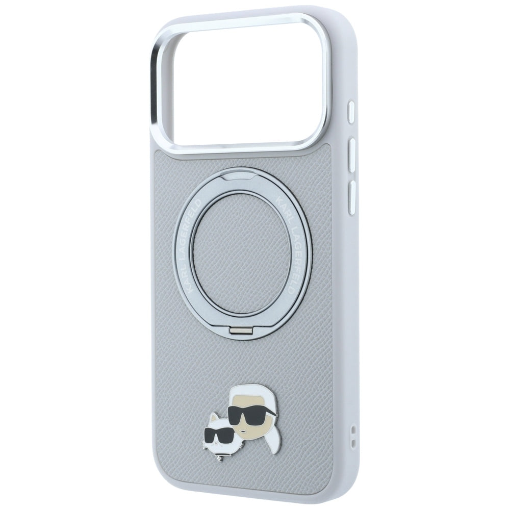 MagSafe-skal för Apple iPhone 18 Pro Max / 17 Pro Max, Karl Lagerfeld, Ring Stand 360 Karl & Choupette Pin, grå