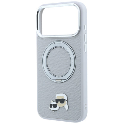 MagSafe-skal för Apple iPhone 18 Pro Max / 17 Pro Max, Karl Lagerfeld, Ring Stand 360 Karl & Choupette Pin, grå