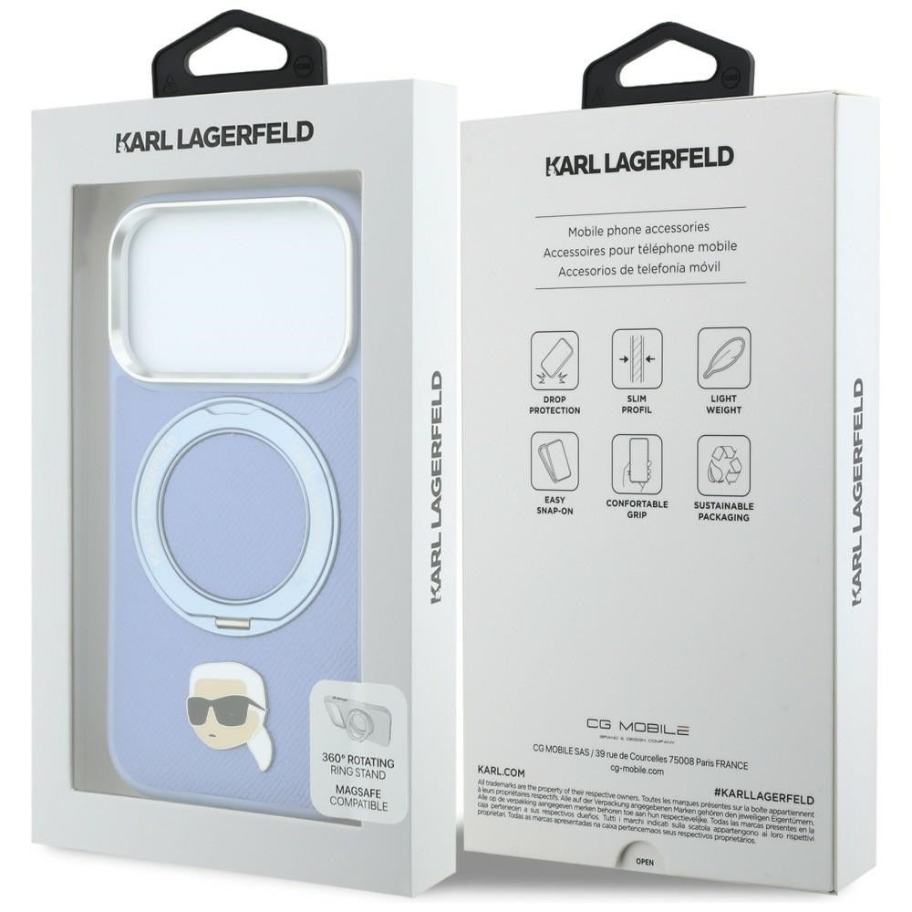 MagSafe-skal för Apple iPhone 18 Pro Max / 17 Pro Max, Karl Lagerfeld, Ring Stand 360 Karl Pin, blå