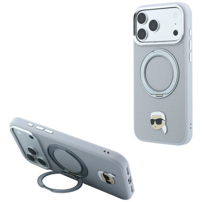 MagSafe-skal för Apple iPhone 18 Pro Max / 17 Pro Max, Karl Lagerfeld, Ring Stand 360 Karl Pin, grå