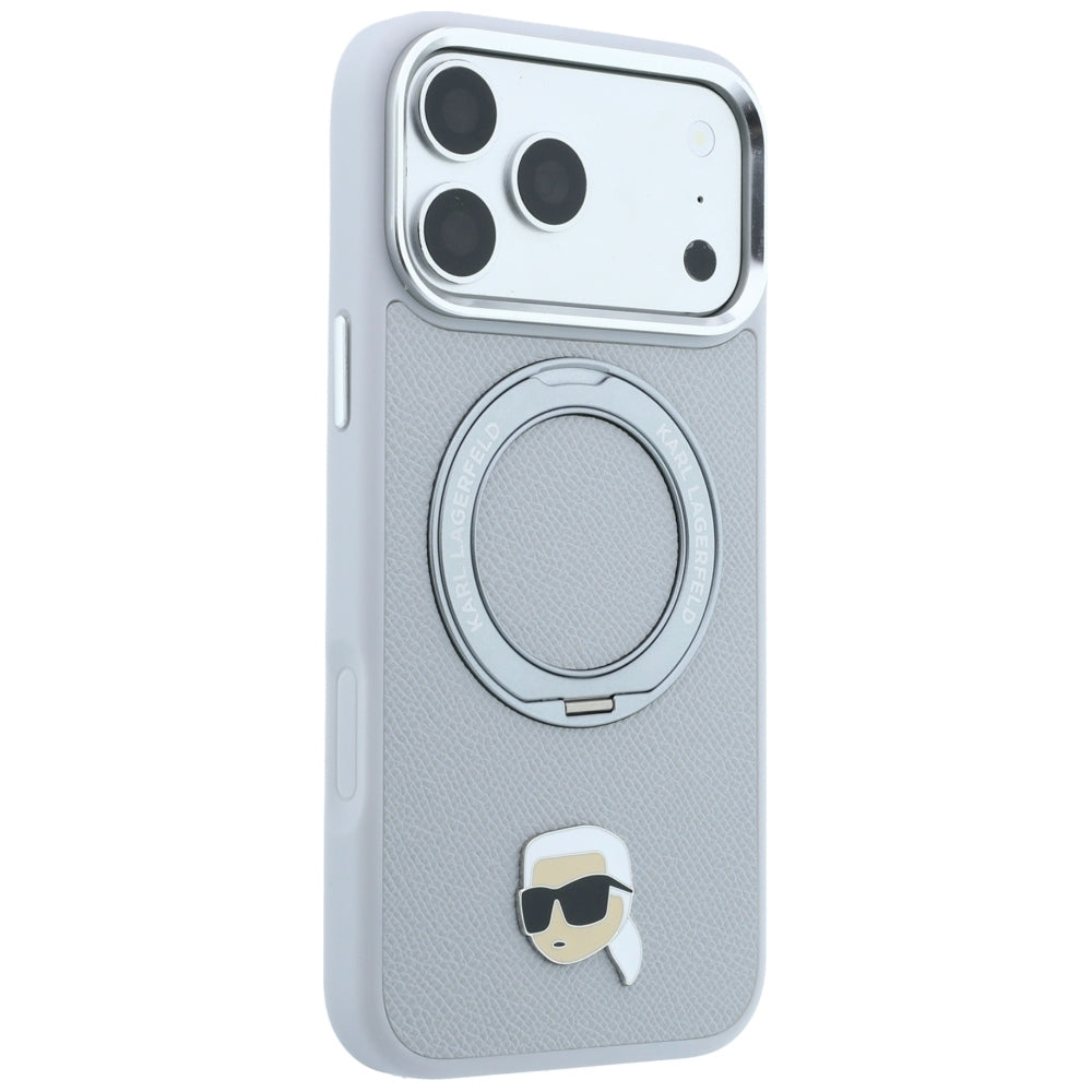 MagSafe-skal för Apple iPhone 18 Pro Max / 17 Pro Max, Karl Lagerfeld, Ring Stand 360 Karl Pin, grå
