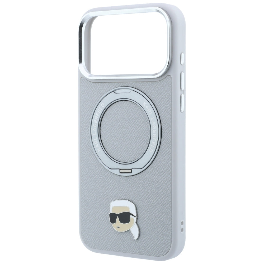 MagSafe-skal för Apple iPhone 18 Pro Max / 17 Pro Max, Karl Lagerfeld, Ring Stand 360 Karl Pin, grå