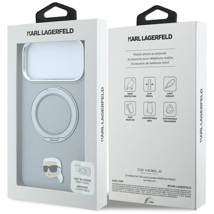 MagSafe-skal för Apple iPhone 18 Pro Max / 17 Pro Max, Karl Lagerfeld, Ring Stand 360 Karl Pin, grå