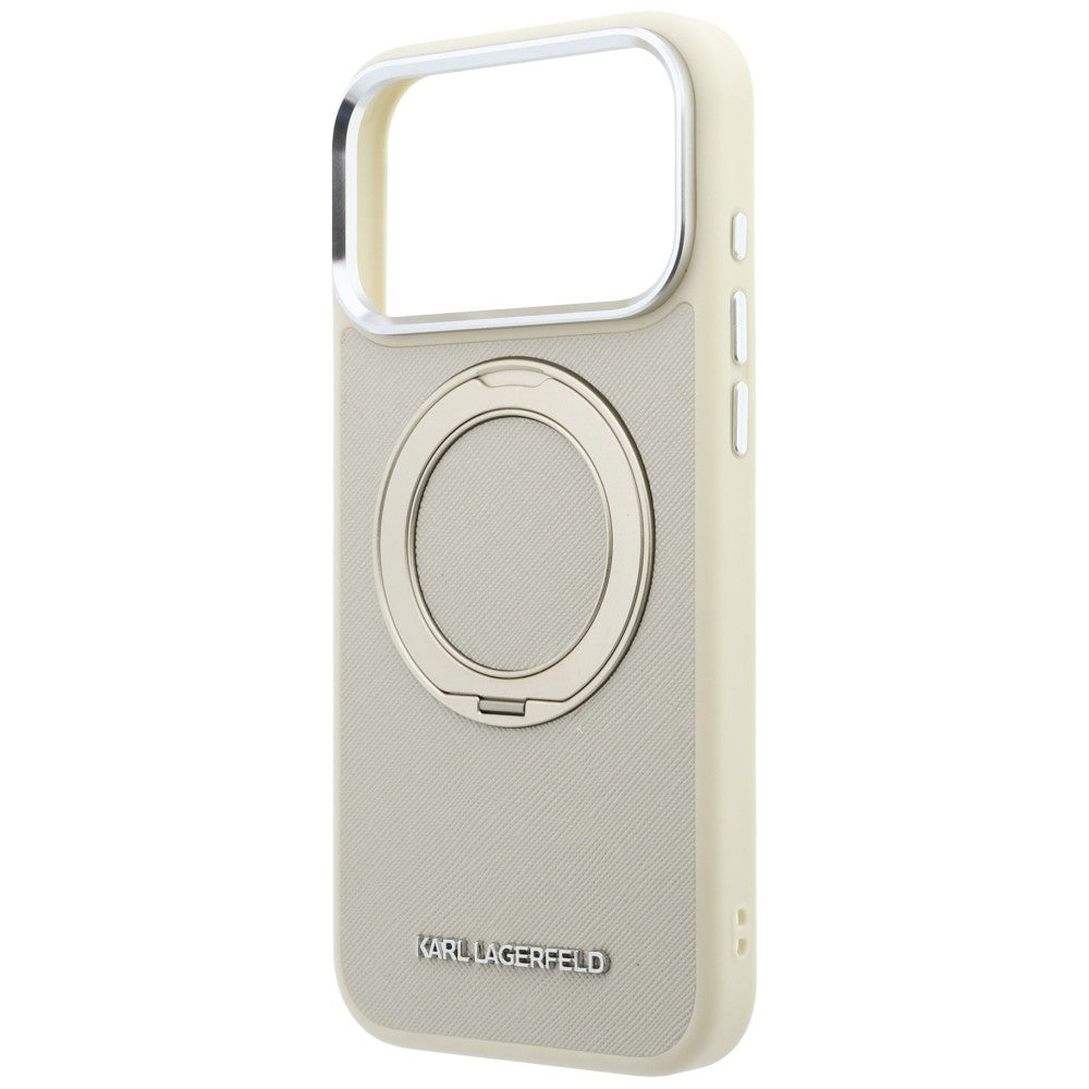 MagSafe-skal för Apple iPhone 18 Pro Max / 17 Pro Max, Karl Lagerfeld, Ring Stand 360 Saffiano, beige