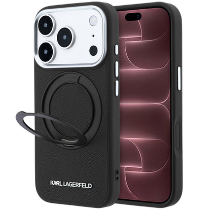 MagSafe Case for Apple iPhone 18 Pro Max / 17 Pro Max, Karl Lagerfeld, Ring Stand 360 Saffiano, Black
