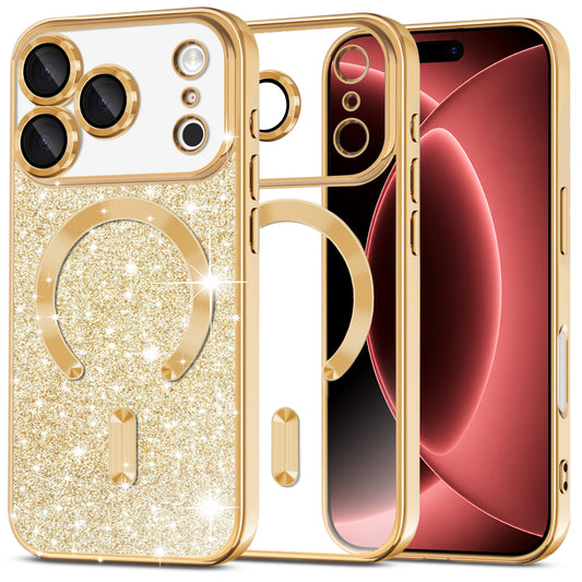 MagSafe-fodral för Apple iPhone 18 Pro Max / 17 Pro Max, Techsuit, Luxury Glitter, Guld