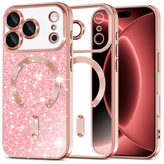 MagSafe-fodral för Apple iPhone 18 Pro Max / 17 Pro Max, Techsuit, Luxury Glitter, Roséguld