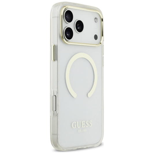 MagSafe-fodral för Apple iPhone 18 Pro Max, Guess, Metal Outline, Guld