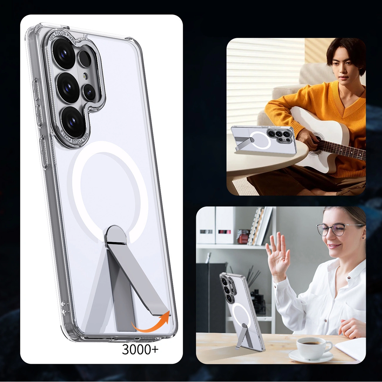MagSafe Case for Samsung Galaxy S26 Ultra S948, Hybrid Armor, X with Stand, Transparent