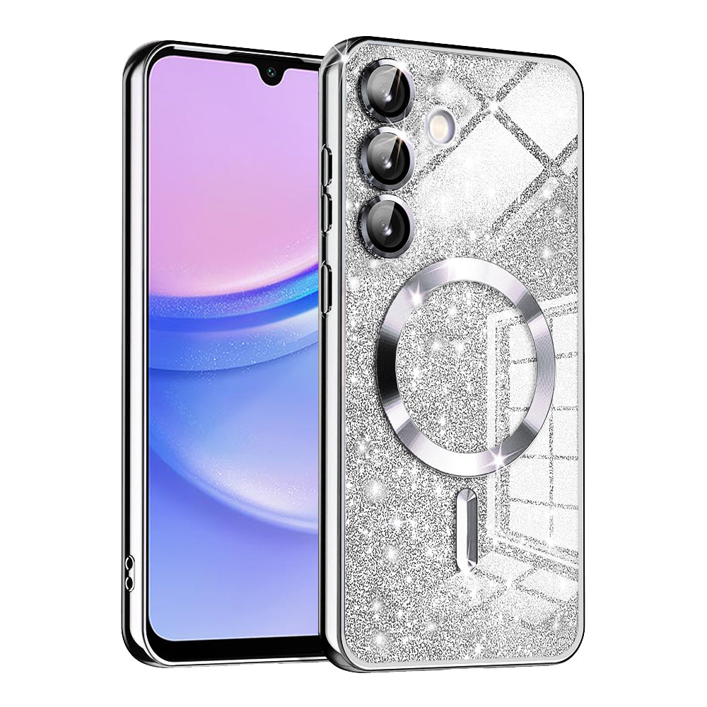MagSafe-fodral för Samsung Galaxy A15 5G A156 / A15 A155, Techsuit, Luxury Glitter, Silver