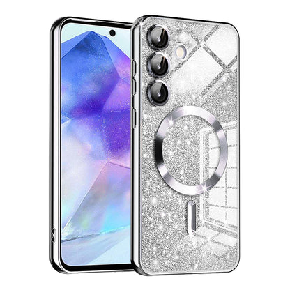 MagSafe-fodral för Samsung Galaxy A55 5G A556, Techsuit, Luxury Glitter, Silver