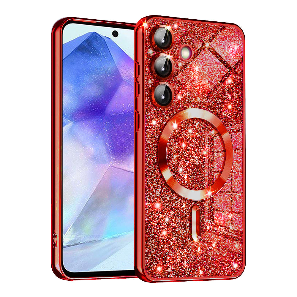 MagSafe-fodral för Samsung Galaxy A55 5G A556, Techsuit, Luxury Glitter, Röd