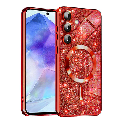 MagSafe-fodral för Samsung Galaxy A55 5G A556, Techsuit, Luxury Glitter, Röd