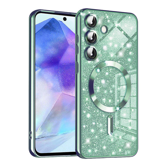 MagSafe-fodral för Samsung Galaxy A55 5G A556, Techsuit, Luxury Glitter, Ljusgrön