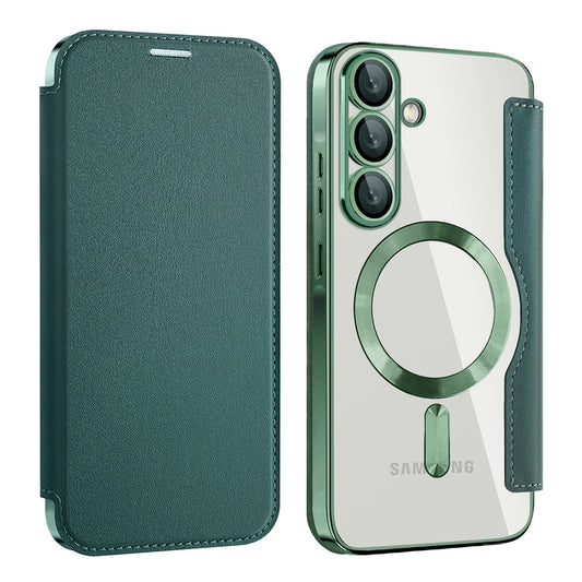 MagSafe Case for Samsung Galaxy A57 5G, Techsuit, SmartMag Book, Green