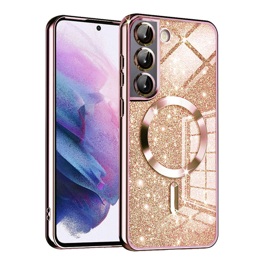 MagSafe-fodral för Samsung Galaxy S21 FE 5G G990, Techsuit, Luxury Glitter, Roséguld