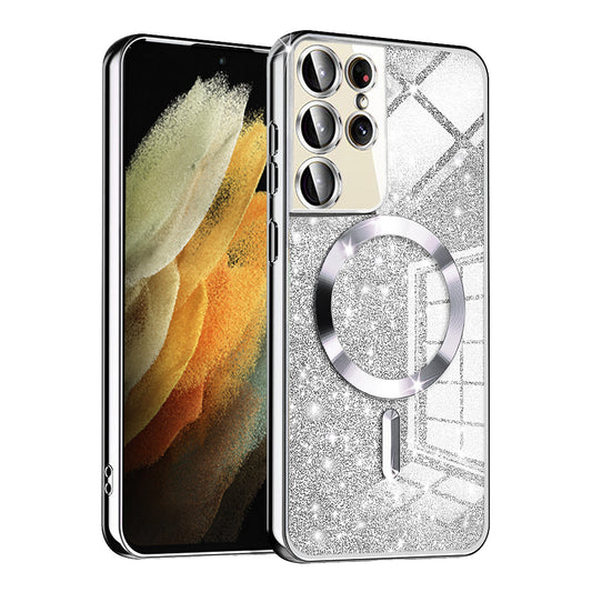 MagSafe-fodral för Samsung Galaxy S21 Ultra 5G G998, Techsuit, Luxury Glitter, Silver