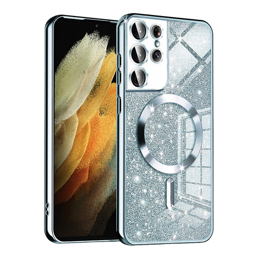 MagSafe-fodral för Samsung Galaxy S21 Ultra 5G G998, Techsuit, Luxury Glitter, Bleu